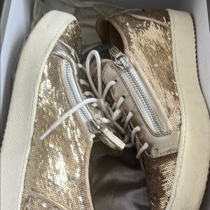 Gold Metallic Sneakers with White Laces and Zipper